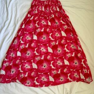Hello Molly Pink Floral Maxi Skirt XS Smocked Waist Flowy Cottagecore